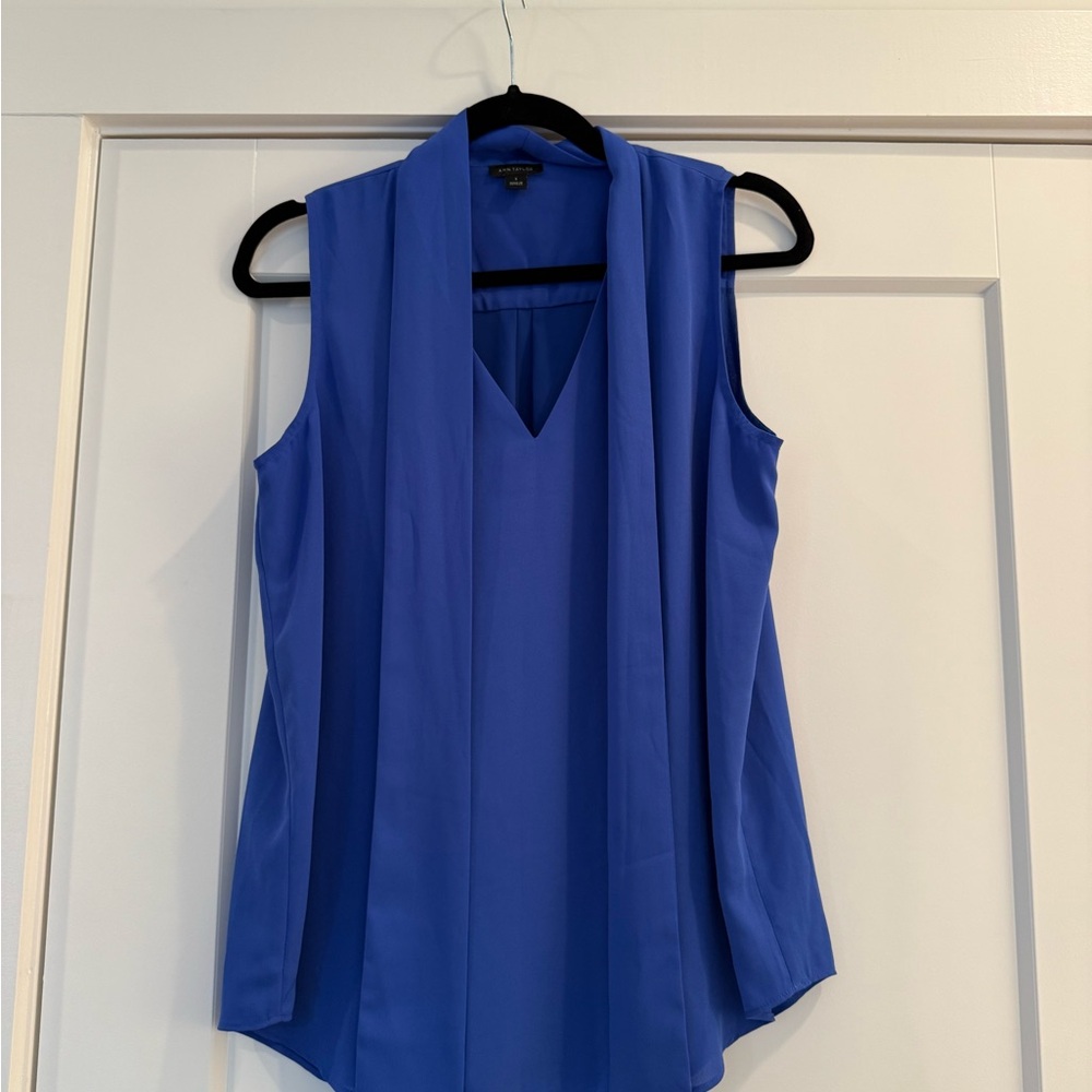 Ann Taylor Royal Blue V-Neck Sleeveless Blouse